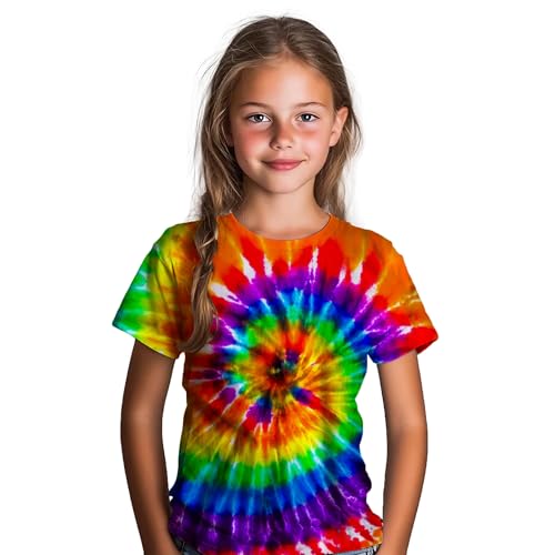 Image of Kids Tie Dye Shirt for Boys Girls Children Tie-Dye Hippes Tshirt Short Sleeve Tee Shirt for Todder