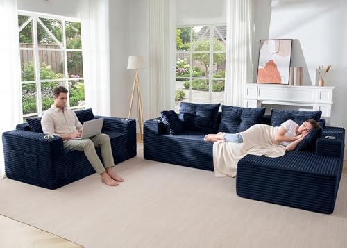 Image of MAXYOYO Modular Sectional Couch with L-Shape Chaise and Loveseat, Modern Boneless Couch for Living Room, Oversized Sofa with Deep Seat, No Assembly Required, Navy