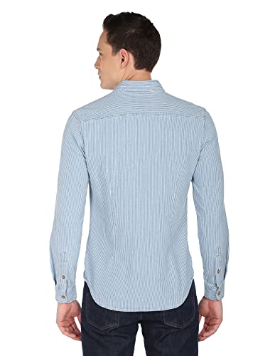 Image of U.S. POLO ASSN. Men's Cotton Regular Fit Spread Collar Vertical Striped Casual Shirt