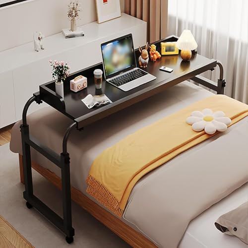 SXZenSpace Mesa de Noche con Ruedas, Ajustable, Extensible, con Ruedas, para Ordenador portátil, para el día a día, para Relajarse y Trabajar (Color Negro).