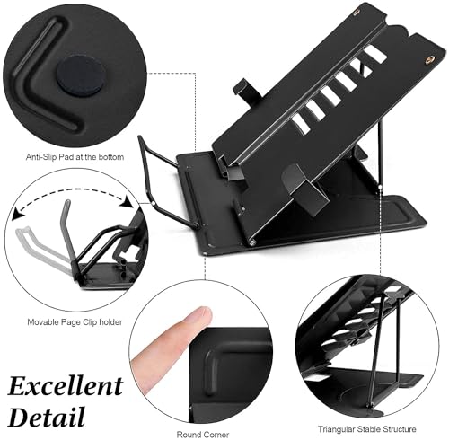 Image of Metal Book Stand Holder | Adjustable Cookbook Holder, Non-Slip & Stable, Foldable & Portable, Multi-Function (Black)