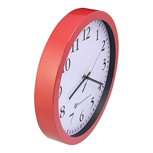 Bjerg Instruments Modern 12" Steel Enclosure Silent Wall Clock with Non Ticking Movement (Red)