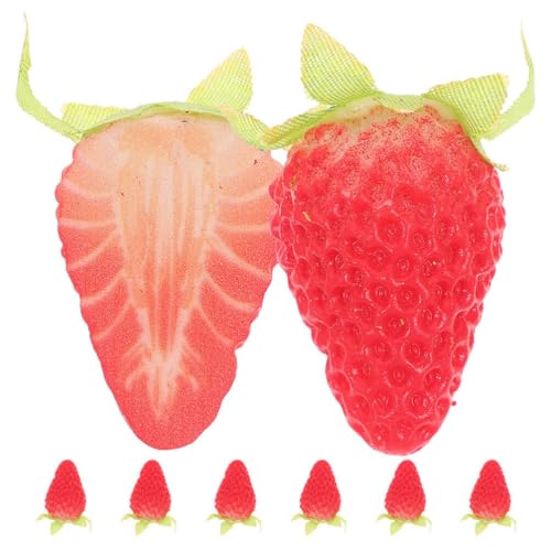 HOLIDYOYO 8pcs Artificial Strawberries Fake Sliced Strawberries Lifelike Fruit Model Realistic Faux Food Props for Home Kitchen DIY Photo Props Dispaly Decoration