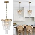 Modern Crystal Pendant Light for Kitchen Island, Mini Gold Crystal Light Fixture Luxury for Dining Room, K9 Ceiling Pendant Light 3 Tiers for Hallway Bedroom Closet