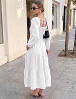 Weißes Freizeitkleid Damen elegant Langarm midilang A Linie Kleid White XL – Ansicht 4