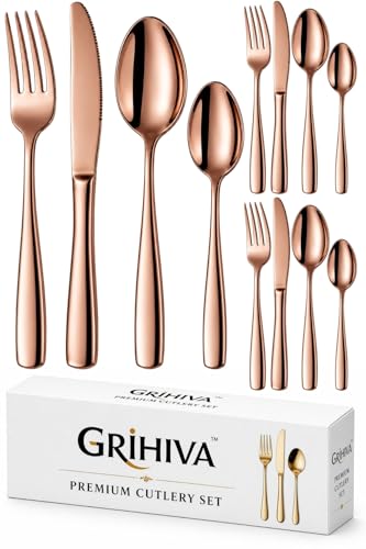 Image of 12 Pcs Rosegold Mirror Polish Stainless Steel Cutlery Set for Dining Table with Spoons and Forks Set + Butterknives - The Perfect Tableware /Flatware