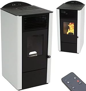 Pelletofen 9,5kW Pelletkamin Pelletheizung Kaminofen 56302 A+ Holzofen Glastür AWZ (schwarz/weiß)