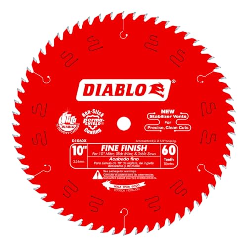 Diablo Fine Finish Saw Blade for Wood - Ultra-Smooth Cuts, 60 Hi-ATB Teeth, 10' Diameter, .098'...