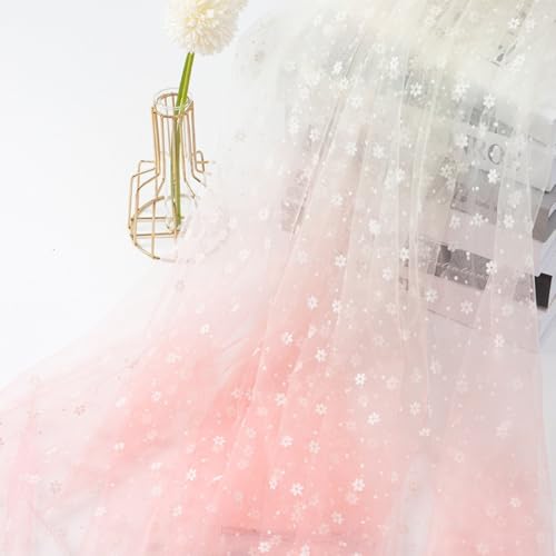 Anevous Tela de tul con degradado y estampado floral, tul suave para vestido de novia, moda de noche, faldas de tutú, decoración y manualidades, tejido de malla transparente, 140 cm de ancho, 3 yardas