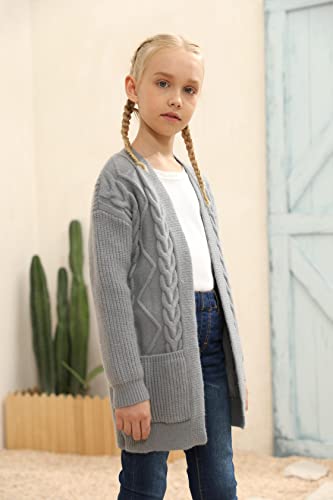 Ermonn Girls Kids Open Front Cardigans Sweaters Long Sleeve Knit Cute Sweater Outwears with Pockets for 5-14 Years4