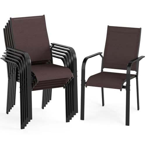 Image of GIANTEX Patio Chairs Set of 6, Stackable Outdoor Dining Chairs with Breathable & Quick-Dry Mesh Fabric, Armrests, Backrest for All Weather, Lawn, Backyard, Poolside, Porch, 350 LBS Capacity