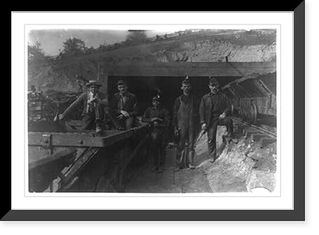 Historic Framed Print, Bank Boss (on right) Brake Boy (in centre) Laura Mine, Red Star, W. Va. Location: Red Star, West Virginia., 17-7/8" x 21-7/8"
