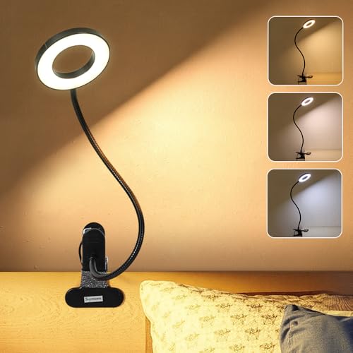 Skymore Clip on Light -3 Color Modes&10 Brightness LED Reading Desk Light with Clamp Flexible Gooseneck Book Light for Kids' Bedtime Reading Clip on Desk, Headboard-Black