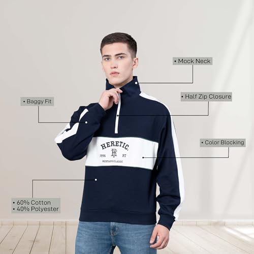 Image of Red Tape Cotton Half Zip Mock Neck Sweatshirt For Men | Cut & Sew | Everyday Comfort