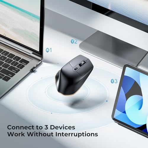 iClever Bluetooth Maus, Rechargeable Ergonomiche Maus Kabellose Mouse, Wiederaufladbarer Akku, Multi-Device, 800/1200 / 1600/2000 / 2400 DPI,7 Buttons for PC/Laptop/Tablet/MacBook, Schwarz – Bild 3