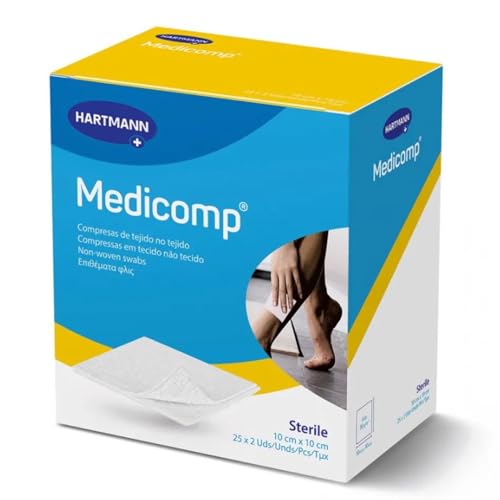 MEDICOMP: Compresas de Tejido no Tejido, Extrasuaves y Absorbentes con Estructura de Gasa para el Tratamiento General de Heridas, o Procedimientos Ambulatorios; 10x10 cm 25x2 unidades