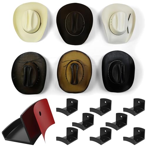 Modern JP Adhesive Hat Hooks for Wall (8-Pack) - Cowboy Hat Rack, Wide Brim Hat Organizer, Strong Hold Hat Hangers for Wall - Black