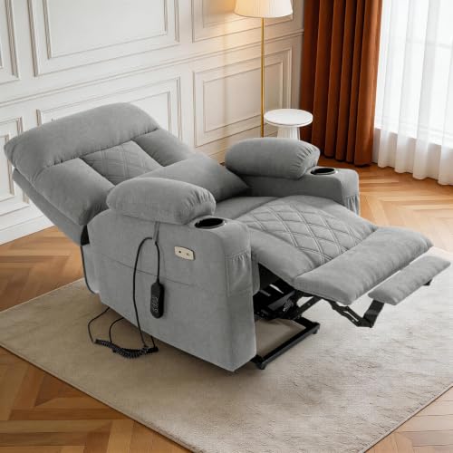 Image of Tri-Motor Power Lift Recliner Chair for Elderly, Lay Flat Lift Chair,Greige