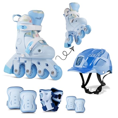 Image of Jaspo Novice 2-in-1 Kids Roller Skates Combo- Inline to Quad Convertible | Adjustable Size | PU Wheels | Fiber Body | Lightweight & Comfortable Skating Combo (Blue, Extra Small)
