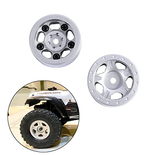 RZXYL 1.0'' Beadlock Wheels (2P-Set) Aluminum Beadlock Rims for Axial SCX24 1/24 RC Crawler Car Upgrades Accessories (Silver)