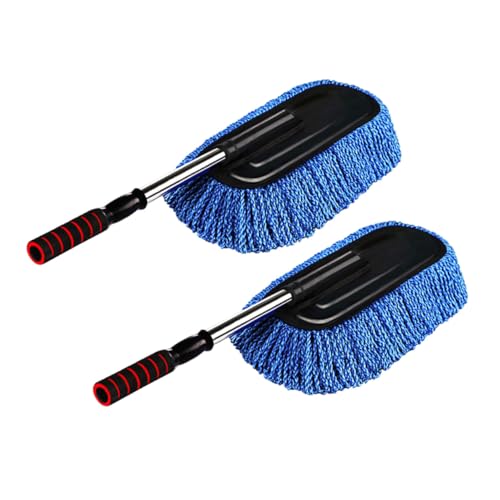 CVUTOVO 2個 伸縮式クリーニングブラシ 車用ワックスブラシ 傷けない柔らかい毛 収納可能ハンドル付き 多機能カーケア用