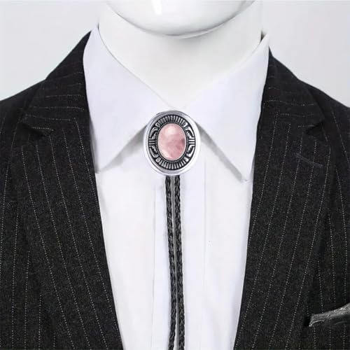 Image of Jeilwiy Bolo Tie for Men Real Stone Westwern Cowboy Ties Silver Bolos Women Leather Necktie Gift for Birthday Christmas