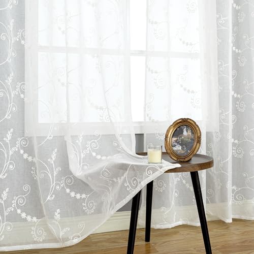BGment White Sheer Curtains 63 Inches Long Living Room 2 Panels