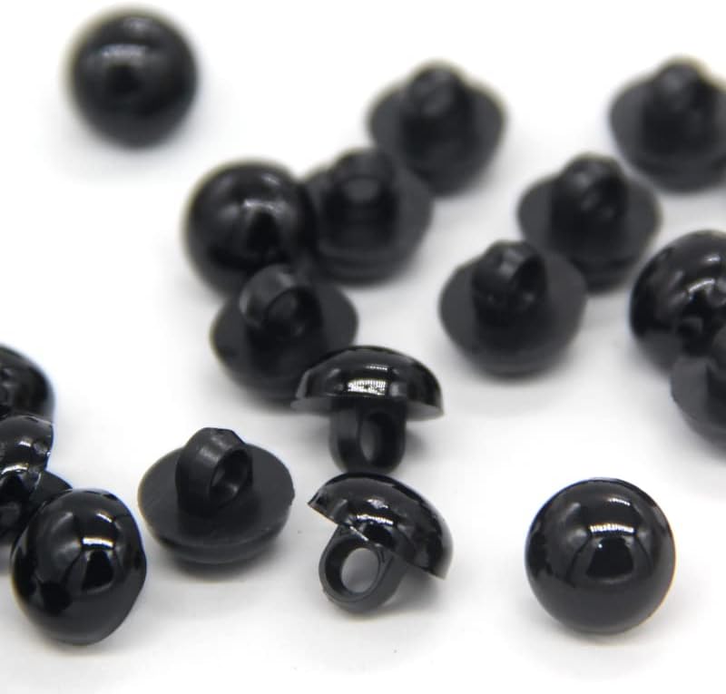 Miniatura 2 de 100 botones de seguridad negros de 0.394 pulgadas, cuentas redondas de plástico sólido abovedado, para ropa, camisas, faldas, abrigos, para juguetes