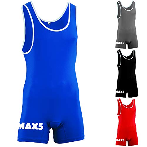 Max Men's Wrestling Singlet Bodywear Uniform Fight Gear (Blue, Medium)