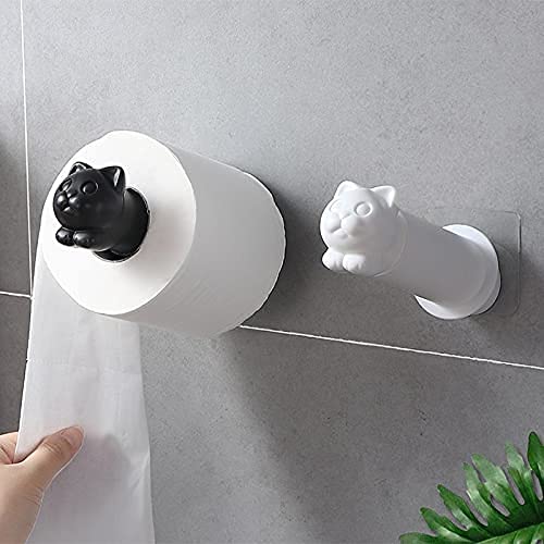 Toallero Portarrollos de Papel higiénico para Gatos, Soporte para Papel de Cocina, Adhesivo para Pared, toallero, Colgador de pañuelos de baño Creativo (Color: Negro)