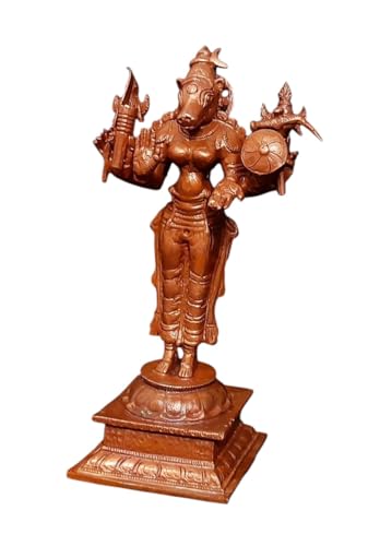 Image of Copper Idols India, 4.7 inches, Handmade Goddess Varahi, 405 Gram, Patina Antique Finish, Pack of 1 Piece