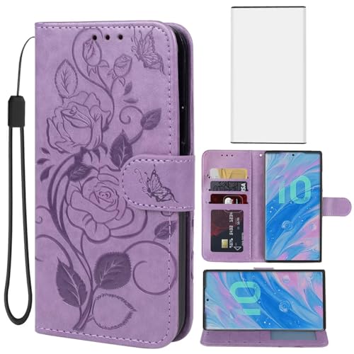 Étui portefeuille Galaxy Note 10 en cuir avec protège-écran verre trempé