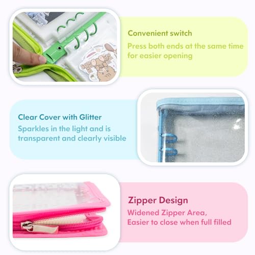 Image of A5 Sticker Storage Binder with Zipper Closure, Reusable Sticker Organizer Album with Pockets, Perfect for Collecting, Organizing, and Displaying Stickers (Purple)