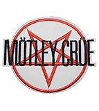  hotrodspirit - Aufnäher Motley Crue rund Stern weiß rot 7,5 cm Patch zum Aufbügeln Rock Roll
