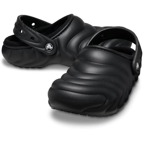 Crocs Unisex-Adult Classic Lined Overpuff & Geometric Clogs, Fuzzy House Slippers, Black Puffer, 13 Women/11 Men2