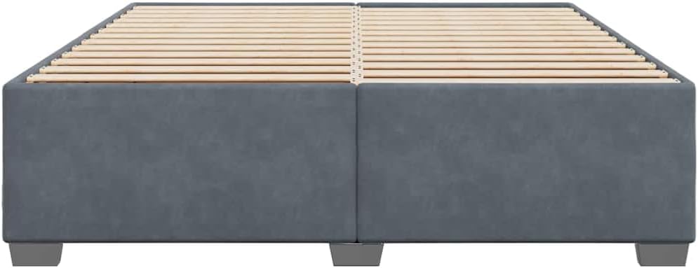 King Size Bed Frame Dark Gray Velvet Platform with Durable Pine Frame, Modern Minimalist Bedroom Furniture, Sturdy Slatted Foundation, Easy Assembly, Mattress Support, No Box Spring Needed