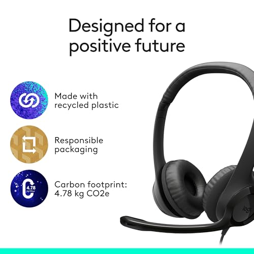 Image of Logitech H391 Wired Headset for PC /Laptop, Stereo Headphones with Noise Canceling Microphone, USB-C, in-Line Controls, Works with Chromebook - Graphite (Pack of 12)