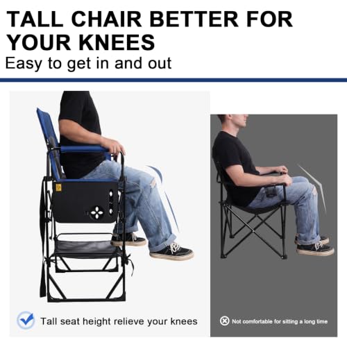 Image of Romswi 2Pcs Extra Tall Portable 30 inch Seat Height Folding Camping Chair Directors Chair High Foldable Bar Stool with Side Table for Makeup Artist, Sports Event, Craft Show, Supports 400LBS,Blue