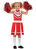 Funidelia | Cheerleader Kostüm für Mädchen Größe 7-9 Jahre ▶ Cheerleader, American Football, Gymnasium, Berufe - Farben: Rot, Zubehör für Kostüm - Lustige Kostüme für Deine Partys