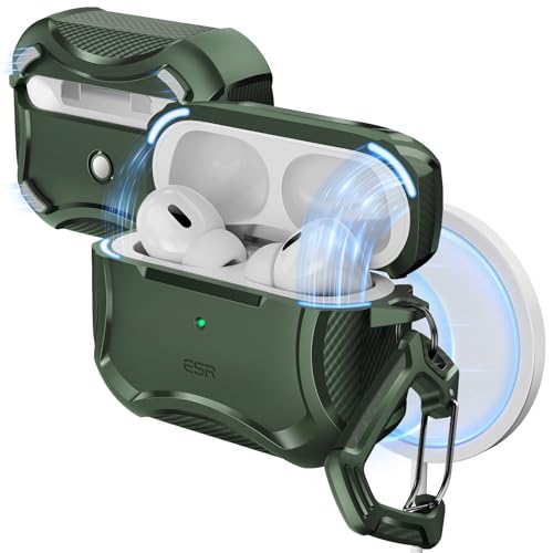 Image of ESR for AirPods Pro 2nd Generation Case, Compatible with Airpods Pro Case 2nd /1st Gen (2023 /2022 /2019), Compatible with MagSafe, Powerful Drop Protection, Magnetic Lid, Green
