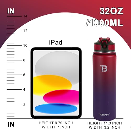 Image of TOPBADE 32oz Insulated Water Bottle with Straw Lid & Spout Lid & Paracord Handle, Stainless Steel Water Bottle Wide Mouth, Double Wall for Women Men Gym Fitness Outdoor