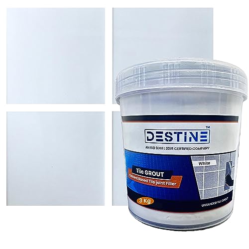 Image of DESTINE Tile Grout (16 COLOURS) (ALL PACKS: 100 Gm, 400 Gm, 800 Gm, 1 Kg, 3 Kg, 5 Kg), Waterproof, Cement Based Tile Joint Filler, Crack Filler, Tiles Gap Filler, Tile Grout (3 Kg, White)