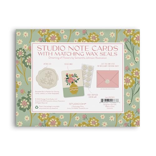 Image of Studio Oh! Blank Note Cards with Envelopes and Wax Seals, Boxed Stationery Set, All Occasion Cards for Thank You Notes, Letters, Gifts and Keepsakes, Dreaming of Flowers
