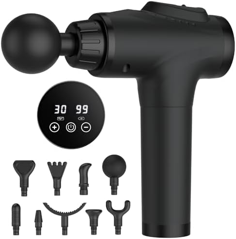 Massage Gun, Muscle Massage Gun for Athletes Handheld Electric Deep Tissue Back Massager, Percussion Massage Device for Pain Relief with 30 Speed Levels 9 Heads