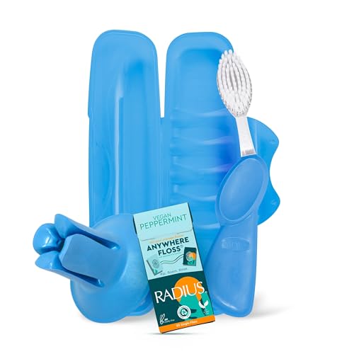 Grande brosse à dents pour gaucher RADIUS avec étui de voyage et porte-brosse pastel