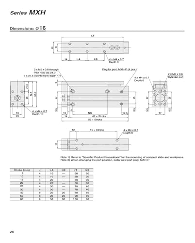 Vérin pneumatique MXH10 avec course de 10mm pour guidage de précision - 7