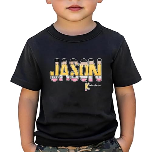 Custom Kid's Name Pencil Back to School Kids T-Shirt - Cute Boy Name Toddler Tee - First Day of School Youth Shirt for 1st Grade 2nd Grade Kindergarten Preschool
