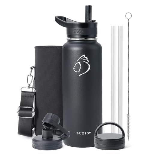 Botella Termica 1.2 litro, BUZIO botella agua acero inoxidable botellas de agua, Sin BPA Mantiene Frío o Calor 48 Horas, negro