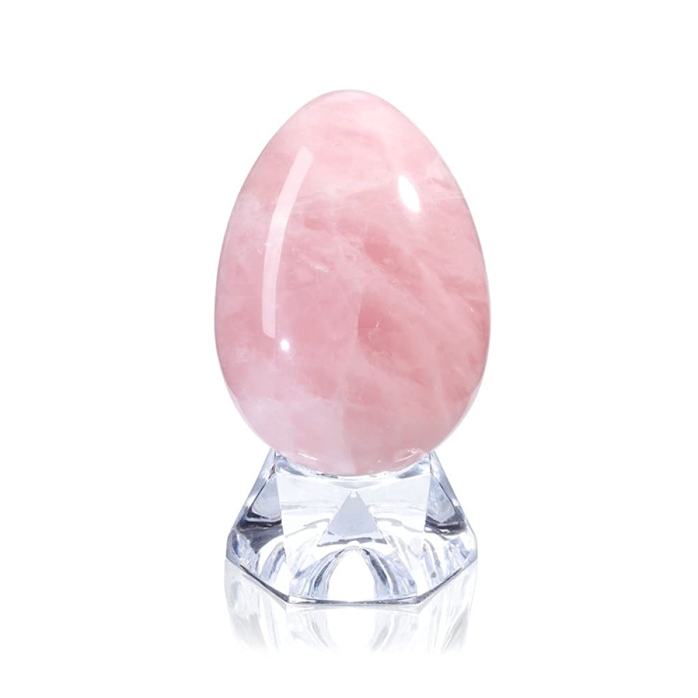 Oeuf en quartz rose naturel avec socle acrylique pour décoration de maison
