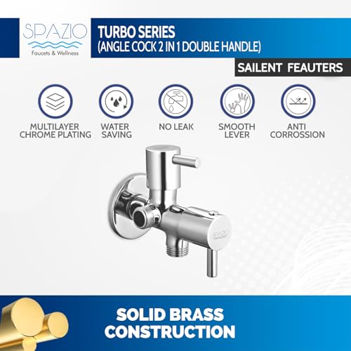 Image of Spazio Turbo Series 2 in 1 Angle Cock Silver | Angle Valve | 2 Way Angle Cock (Pack of 1) For Bathroom /Wash Basin Taps With Wall Flange Angle Valve Faucet (Wall Mount Installation Type)